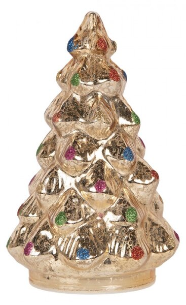 Skleněná vánoční dekorace stromeček s LED světlem stříbrná – 12x18 cm