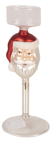 Průhledný skleněný svícen na čajovou svíčku Santa Claus – 7x20 cm