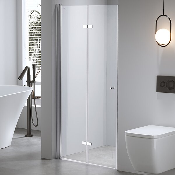 BPS-koupelny Zalamovací otočné sprchové dveře HYD-JSD01B 90 chrom/transparent pro instalaci do niky - bez vaničky