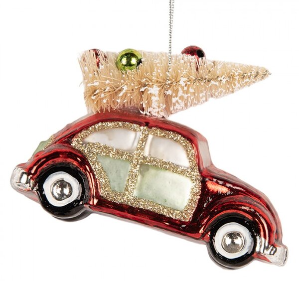 Červená skleněná vánoční ozdoba auto – 8x4x6 cm