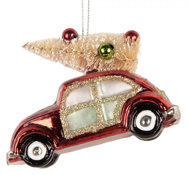 Červená skleněná vánoční ozdoba auto – 8x4x6 cm