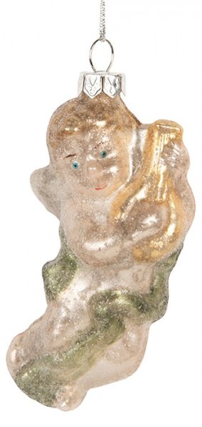 Skleněná vánoční ozdoba anděl stříbrná – 5x3x10 cm