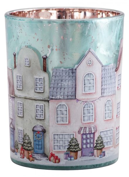 Modrý skleněný svícen na čajovou svíčku – 10x13 cm