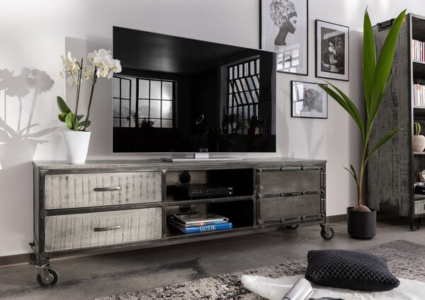 OCELOVÝ TV stolek Mango 190x40x60 šedý, lakovaný