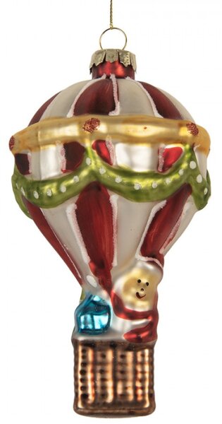 Barevná skleněná vánoční ozdoba horkovzdušný balón – 8x14 cm