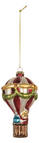 Barevná skleněná vánoční ozdoba horkovzdušný balón – 8x14 cm