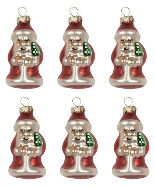 Sada 6 červených skleněných vánočních ozdob Santa Claus – 3x35 cm