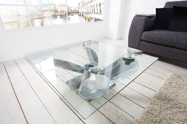 Designový konferenční stolek - Ocean, stříbrný 85 cm