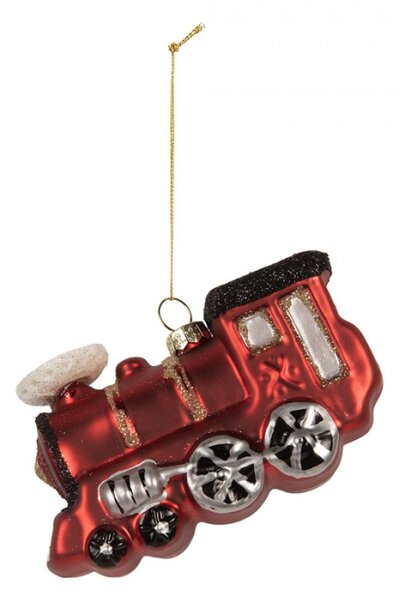 Červená skleněná vánoční ozdoba vláček – 10x4x5 cm