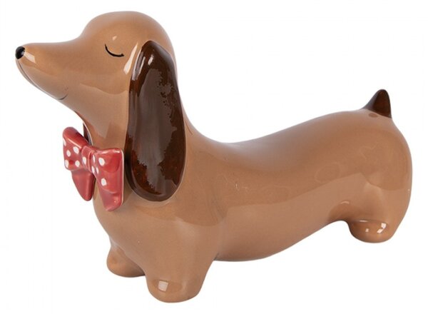 Hnědá porcelánová vánoční dekorace jezevčík – 26x7x15 cm