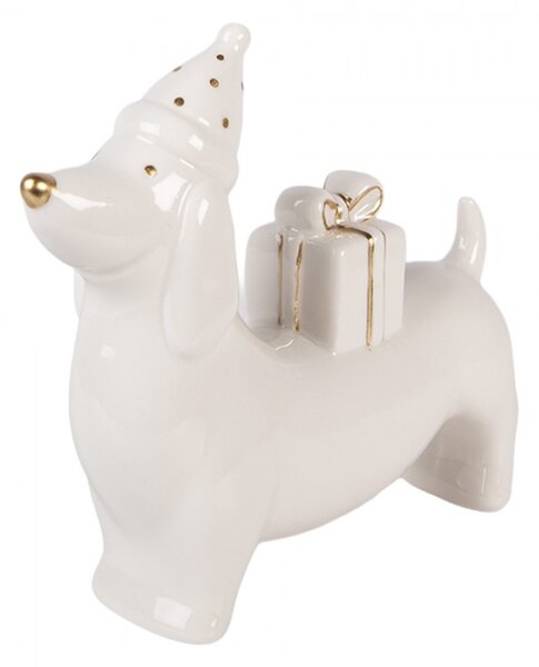 Bílá porcelánová vánoční dekorace pes – 15x4x13 cm