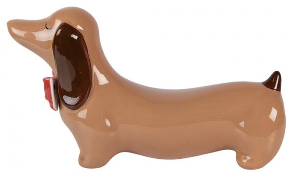 Hnědá porcelánová vánoční dekorace jezevčík – 26x7x15 cm