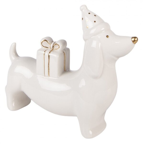 Bílá porcelánová vánoční dekorace pes – 15x4x13 cm