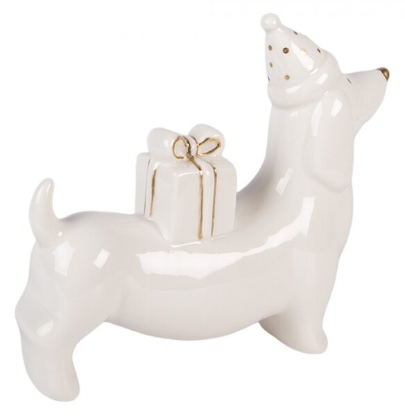 Bílá porcelánová vánoční dekorace pes – 15x4x13 cm