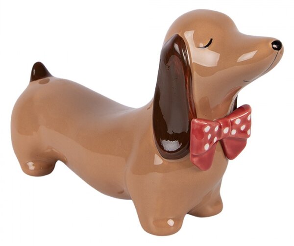 Hnědá porcelánová vánoční dekorace jezevčík – 26x7x15 cm