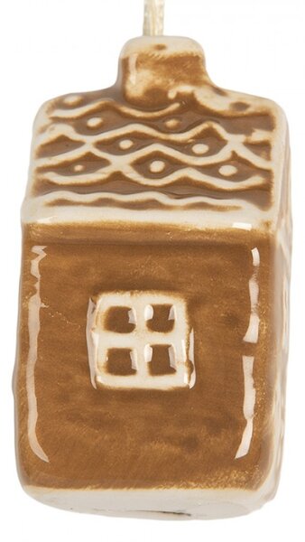 Hnědá keramická vánoční ozdoba domeček – 4x4x7 cm