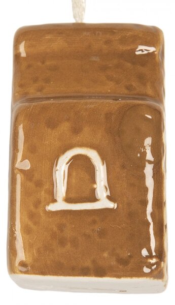 Hnědá keramická vánoční ozdoba domeček – 4x4x6 cm_1