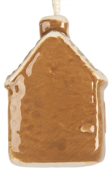 Hnědá keramická vánoční ozdoba domeček – 4x4x7 cm