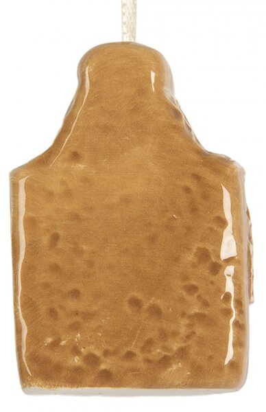 Hnědá keramická vánoční ozdoba perníková chaloupka – 4x3x6 cm