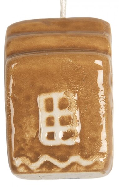 Hnědá keramická vánoční ozdoba domeček – 4x4x5 cm