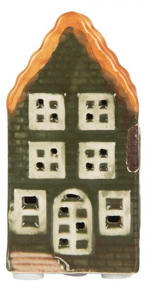 Zelený keramický domeček s LED světlem – 4x4x8 cm
