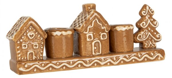 Hnědý keramický svícen domeček – 21x4x8 cm