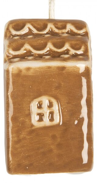 Hnědá keramická vánoční ozdoba domeček – 4x4x6 cm