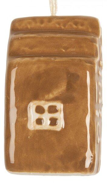 Hnědá keramická vánoční ozdoba domeček – 4x4x6 cm_2