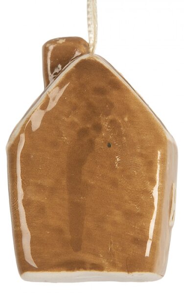 Hnědá keramická vánoční ozdoba domeček – 4x4x6 cm_3