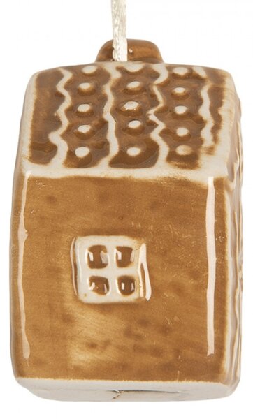 Hnědá keramická vánoční ozdoba domeček – 4x4x6 cm_3