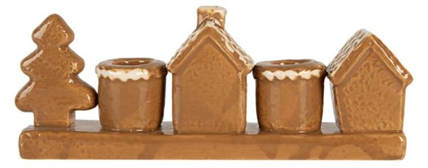 Hnědý keramický svícen domeček – 21x4x8 cm