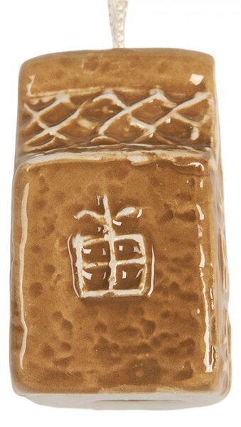Hnědá keramická vánoční ozdoba perníková chaloupka – 4x3x6 cm