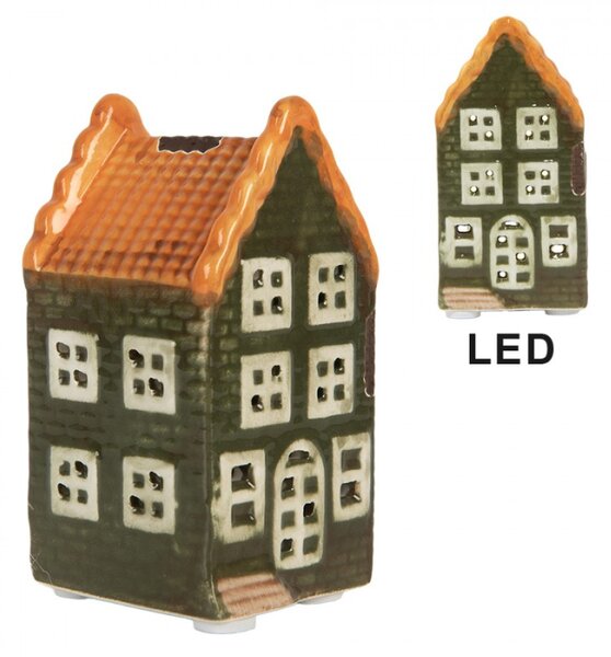 Zelený keramický domeček s LED světlem – 4x4x8 cm