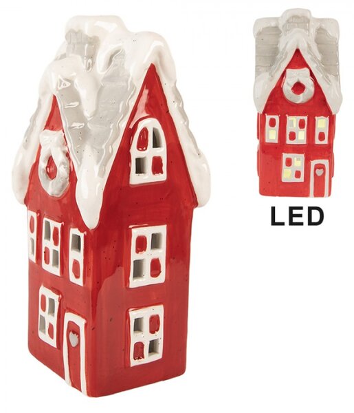 Červený keramický domeček s LED světlem – 11x10x24 cm