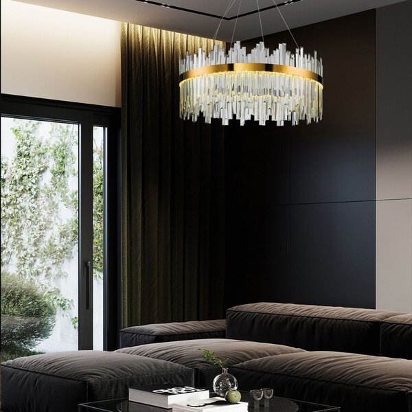 Toolight Toolight, LED křišťálové stropní svítidlo 60cm, APP1515-CP60, zlatá matná, OSW-03263