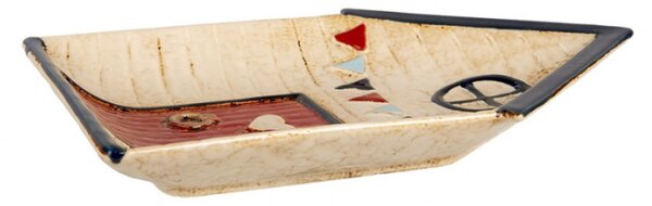 Béžový keramický servírovací podnos domeček – 27x18 cm