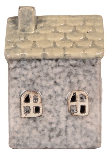 Šedý keramický domeček s LED světlem – 6x6x10 cm