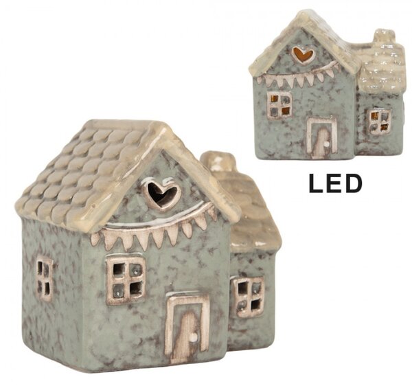 Zelený keramický domeček s LED světlem – 8x6x8 cm_1