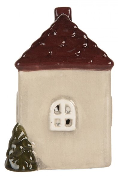 Béžový keramický domeček s LED světlem – 7x6x10 cm