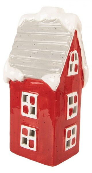 Červený keramický domeček s LED světlem – 11x10x24 cm