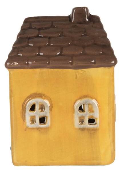 Žlutý keramický domeček s LED světlem – 7x6x10 cm