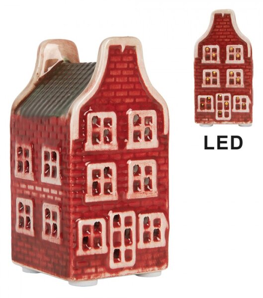 Červený keramický domeček s LED světlem – 4x4x8 cm