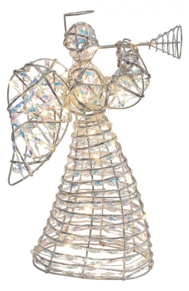 Kovová vánoční dekorace anděl s LED světlem stříbrná – 22x8x30 cm