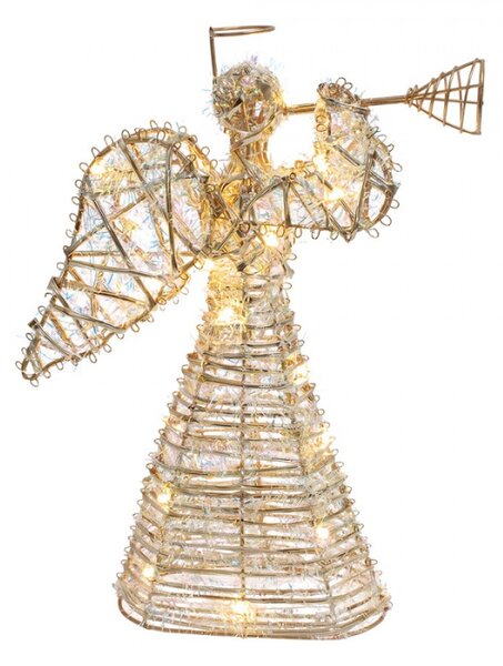 Kovová vánoční dekorace anděl s LED světlem zlatá – 22x8x30 cm