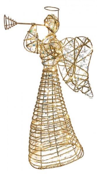 Kovová vánoční dekorace anděl s LED světlem zlatá – 28x10x51 cm