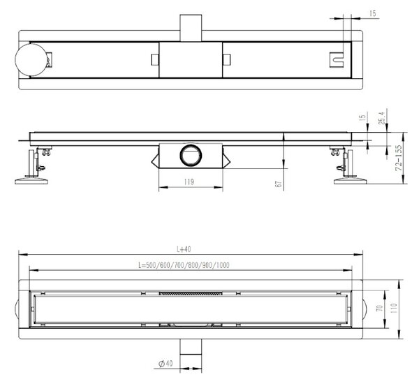 BPS-koupelny Lineární sprchový odtokový žlab 2v1 DL01 FIX 50 cm, zlatý
