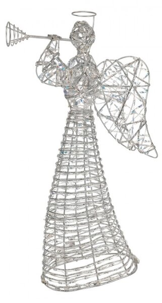 Kovová vánoční dekorace anděl s LED světlem stříbrná – 28x10x51 cm