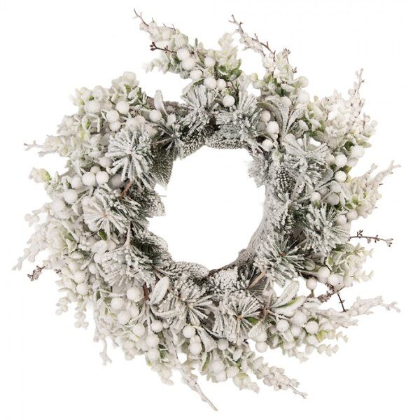 Zeleno-bílý plastový vánoční věnec – 50 cm