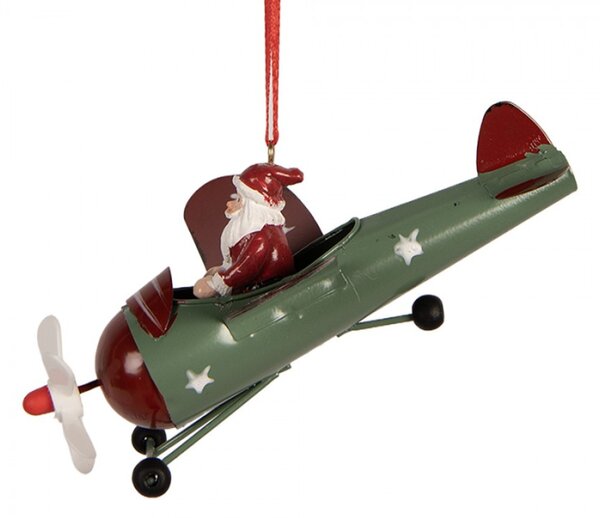 Červená plastová vánoční ozdoba Santa Claus – 13x11x5 cm