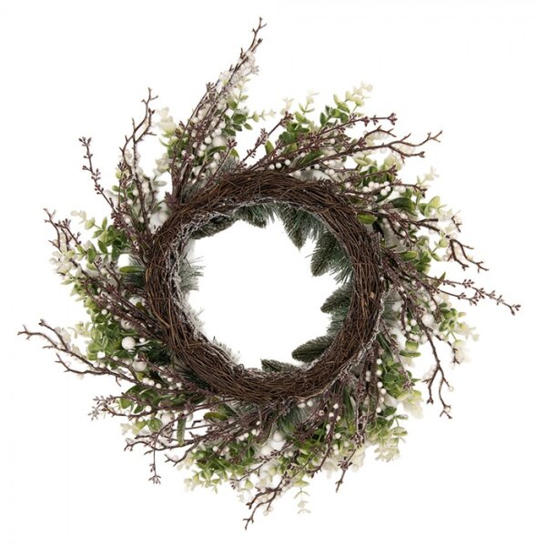 Zeleno-bílý plastový vánoční věnec – 50 cm